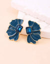 1pair Fashionable Zinc Alloy Blue Flower Decor Stud Earrings For Women
