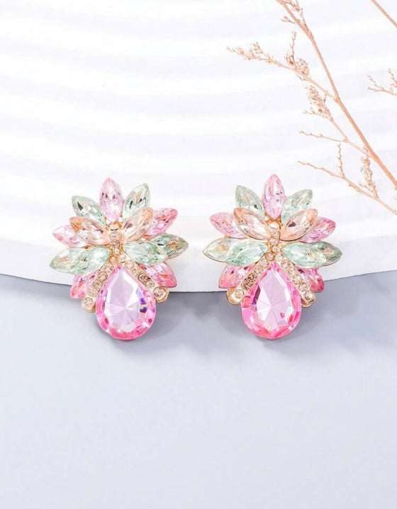 1pair Bowknot And Rhinestone Decor Earrings