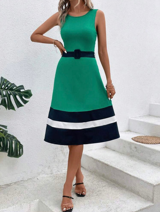 Colorblock Belted Dress