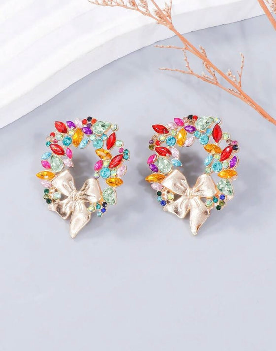 1pair Colored Rhinestone Circle Earrings For Women