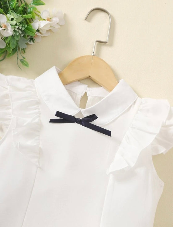 Toddler Girls Bow Front Ruffle Sleeve Blouse