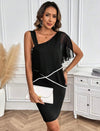 Casual Asymmetrical Collar Sleeveless Dress With Contrast Trim