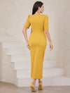 Solid Color High Slit Dress With Sweetheart Collar