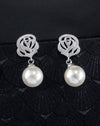 2pcs Elegant Fashionable Earrings With Roses, Pearls, Cubic Zirconia, Perfect For Women's Parties