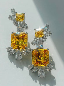  Cubic Zirconia and Yellow Topaz Crystal Classic Post Earring -Gold - Fashion, Bride, Bridal Earring, Mother Of The Bride