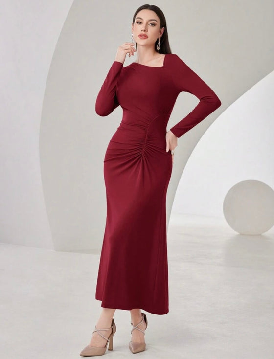 Women's Asymmetrical Neckline & Pleated Body Casual Dress