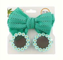  2pcs Butterfly Tie Hair Band And Round Flower Sunglasses