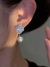 2pcs New Clover Cubic Zirconia Faux Pearl Earrings, Fashionable And Elegant Ear Jewelry