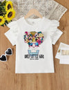 Kids FANZEY Girls' Round Neck Short Sleeve T-Shirt With Ruffle Details, Character Print And 3d Bow Decoration