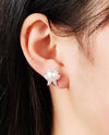 1 Pair Elegant Faux Pearl & Cubic Zirconia Stud Earrings