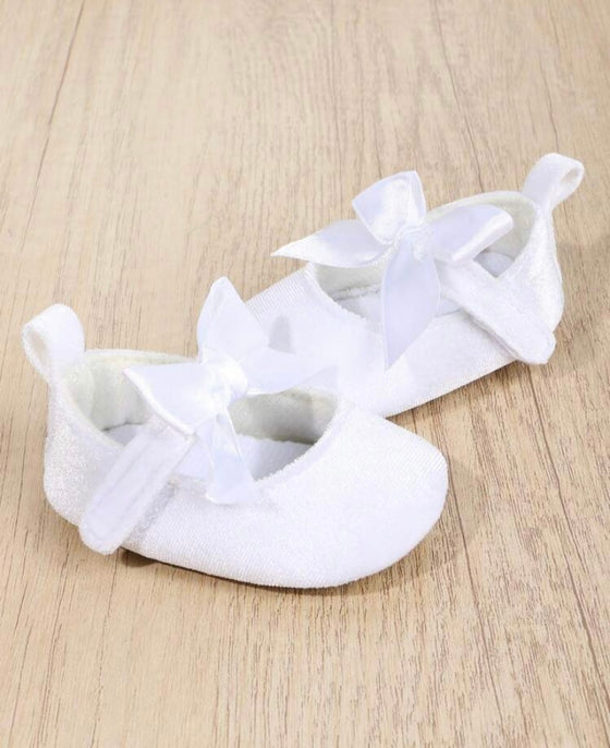 1 Pair Baby Girls' Solid Color Bow Knot Soft Fabric Shoes With Design, Suitable For Spring And Autumn, 0-4Months