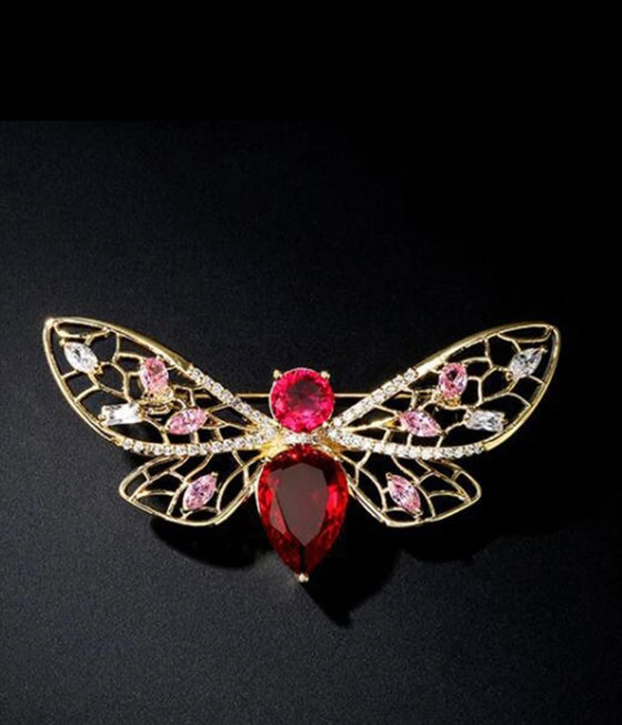 Retro insect brooch red rhinestone bee brooches