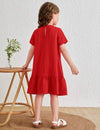 Solid Color Loose Fit Dress With Ruffle Hem, Suitable For Young Girls In Spring And Summer