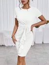 Privé Solid Ruched Waist Draped Ruffle Front Dress