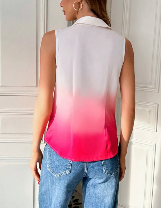 Ombre Knot Front Sleeveless Blouse