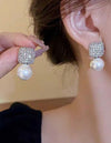 1pair Exquisite Square Earrings With Faux Pearl Pendant, Zinc Alloy Material Vintage & Elegant Style