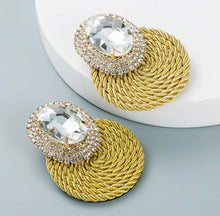  New style personality oval glass diamond earrings hand-woven line earrings for women