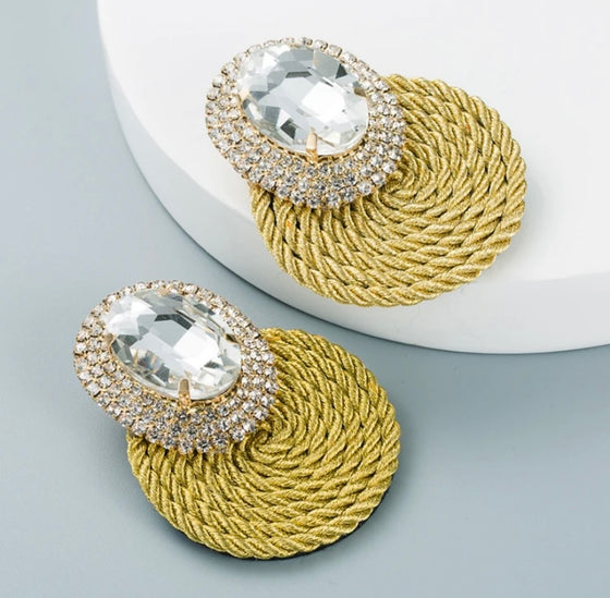 New style personality oval glass diamond earrings hand-woven line earrings for women