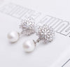 Fashion Silver Color Ladies Elegant CZ Crystal Flower With White Round Pearl Earrings Designs