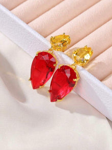  1pair Fashionable Exaggerated Transparent Multicolor Crystal Big Teardrop Earrings