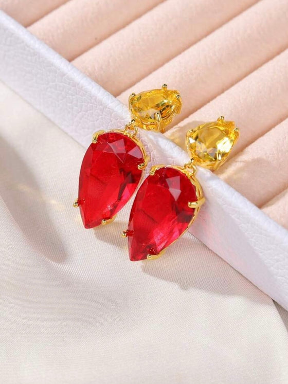 1pair Fashionable Exaggerated Transparent Multicolor Crystal Big Teardrop Earrings