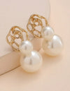 1pair Hollow Out Rose Design Faux Pearl Decoration Earrings