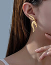 1pair Simple Fashionable Metallic Wing Design Stud Earrings