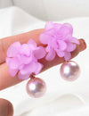1pair Stylish Holiday Acrylic Flower & Faux Pearl Pendant Dangle Earrings