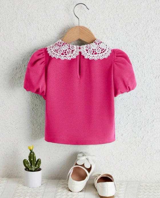 Kids Nujoom Toddler Girls Contrast Guipure Lace Peter Pan Collar Puff Sleeve Blouse