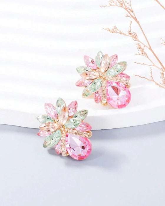 1pair Bowknot And Rhinestone Decor Earrings