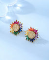1pair Cross-Border Fresh Sweet Cute Style Girl Colored Cubic Zirconia Sunflower Stud Earrings