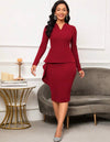 Solid Color Notched Neckline Elegant Dress