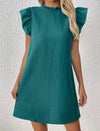Round Neck Short Puff Sleeve Ruffled Bubble Texture Dress