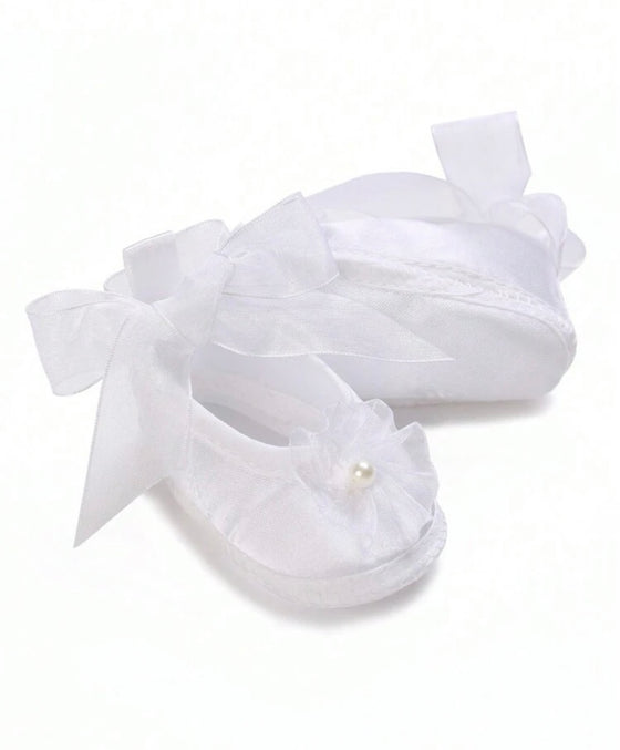 0-1 Year Baby Girls' White Christening Shoes, Princess Soft Bottom Walking Shoes