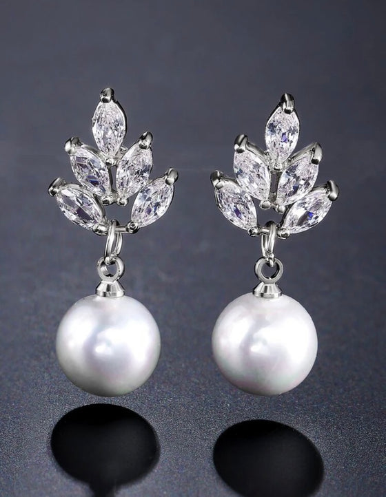 Cubic Zirconia & Faux Pearl Decor Drop Earrings