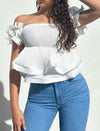 Off Shoulder Ruffle Trim Peplum Blouse