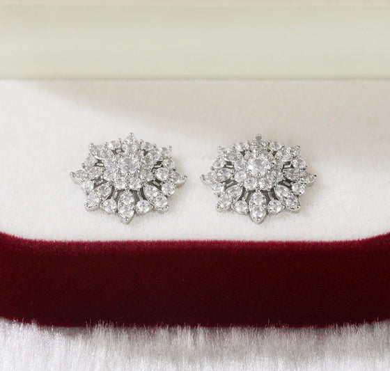 Beautiful Flower Shiny Stud Earrings Women Girls Snowflake Full Silver Earrings