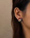 1pair Cross-Border Fresh Sweet Cute Style Girl Colored Cubic Zirconia Sunflower Stud Earrings