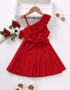 Kids CHARMNG Toddler Girls Asymmetrical Neck Ruffle Trim Pleated Hem Belted Dress