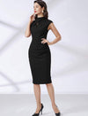 Mock Neck Cut Out Split Hem Slim Business Bodycon Dress