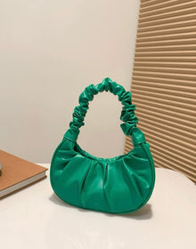  Mini Solid Color Women's Pleated Handbag, Ladies Solid Color Cloud & Crescent Moon Shaped Shoulder Bag