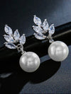 Cubic Zirconia & Faux Pearl Decor Drop Earrings