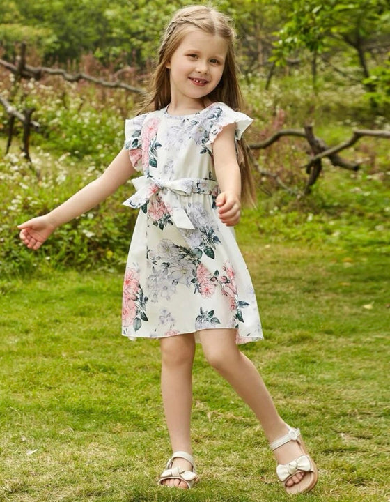 GIRLS Kids SUNSHNE Toddler Girls Floral Print Ruffle Trim Belted Dress