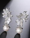 2pcs Elegant Flower Design White Zirconia Earrings