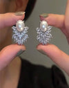1 Pair Of Full Rhinestone Faux Pearl Earrings For Women Niche Design Light Luxury Earrings