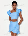 Ruffle Trim Crop Top & Wrap Hem Skirt