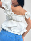 Off Shoulder Ruffle Trim Peplum Blouse