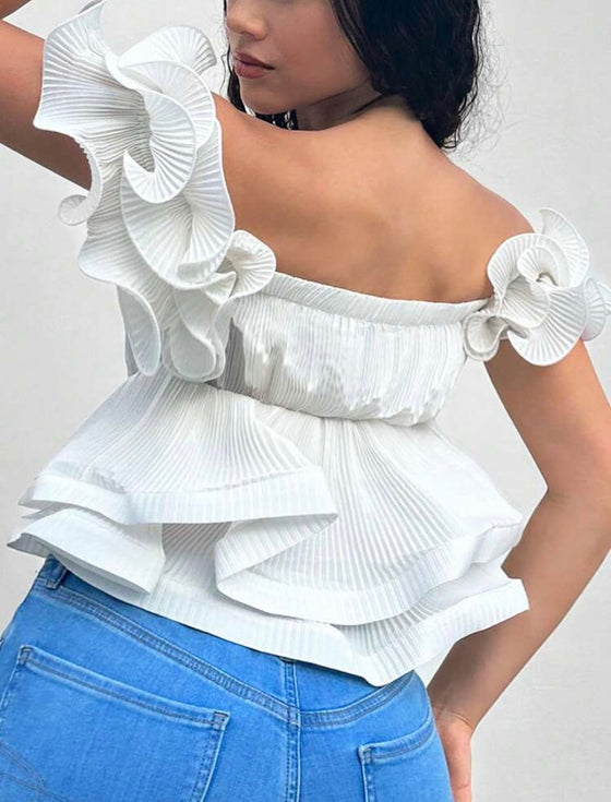 Off Shoulder Ruffle Trim Peplum Blouse