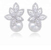 New Fashion Flower cubic zirconia CZ Pearl stud Earrings for bridal jewelry