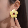 French Style Uncommon Floral Red Gemstone Stud Earrings